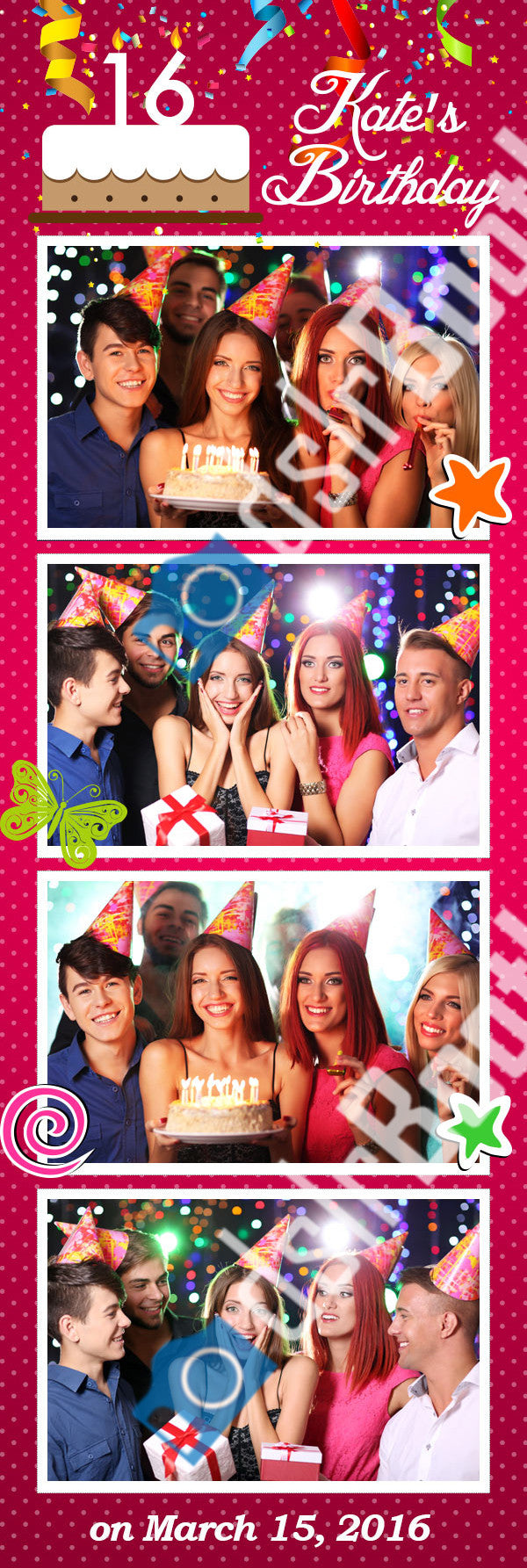 Sweet Sixteen or Any Birthday Four Poses Vertical Strip