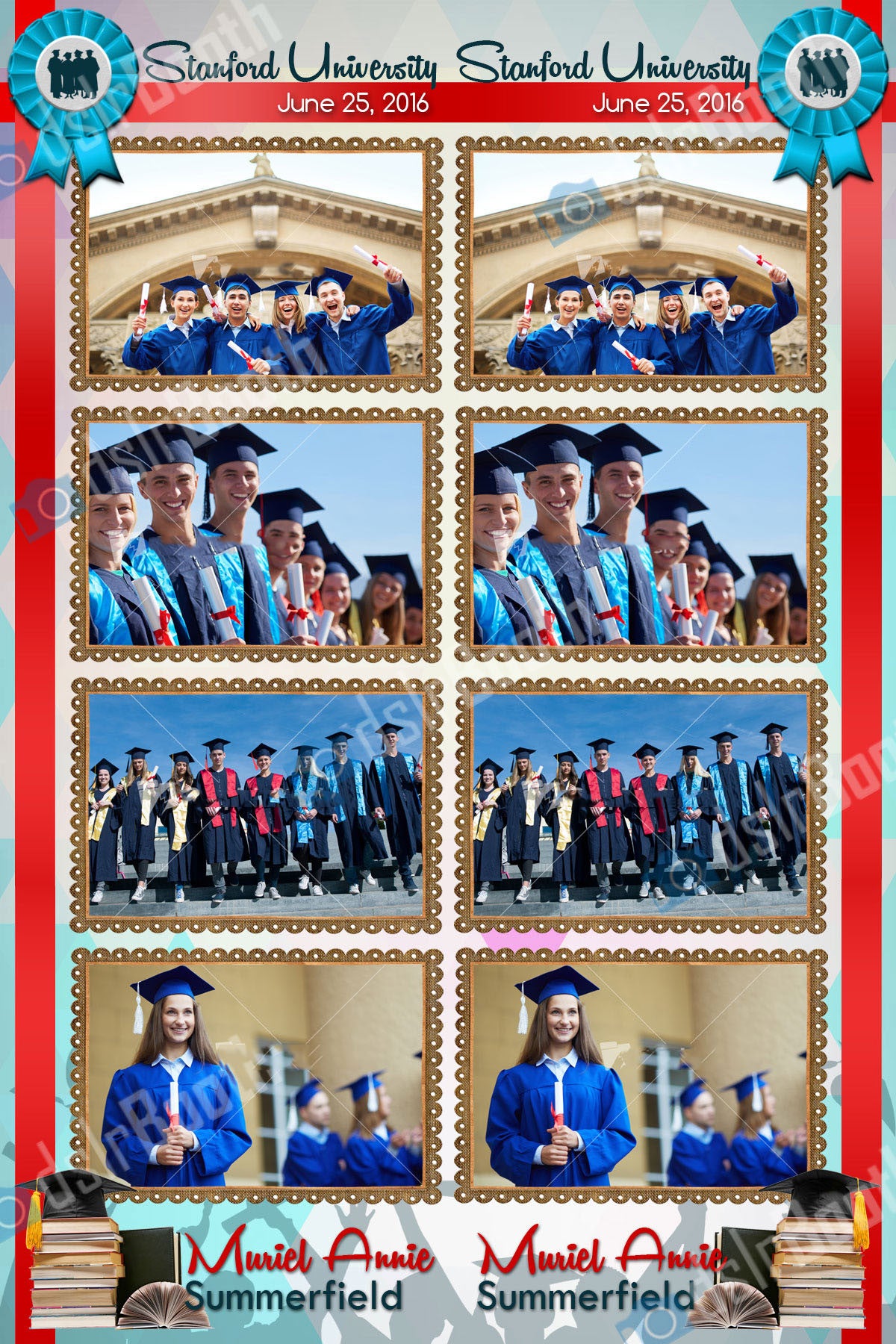 Graduation Ribbon Four Poses, Double Strip