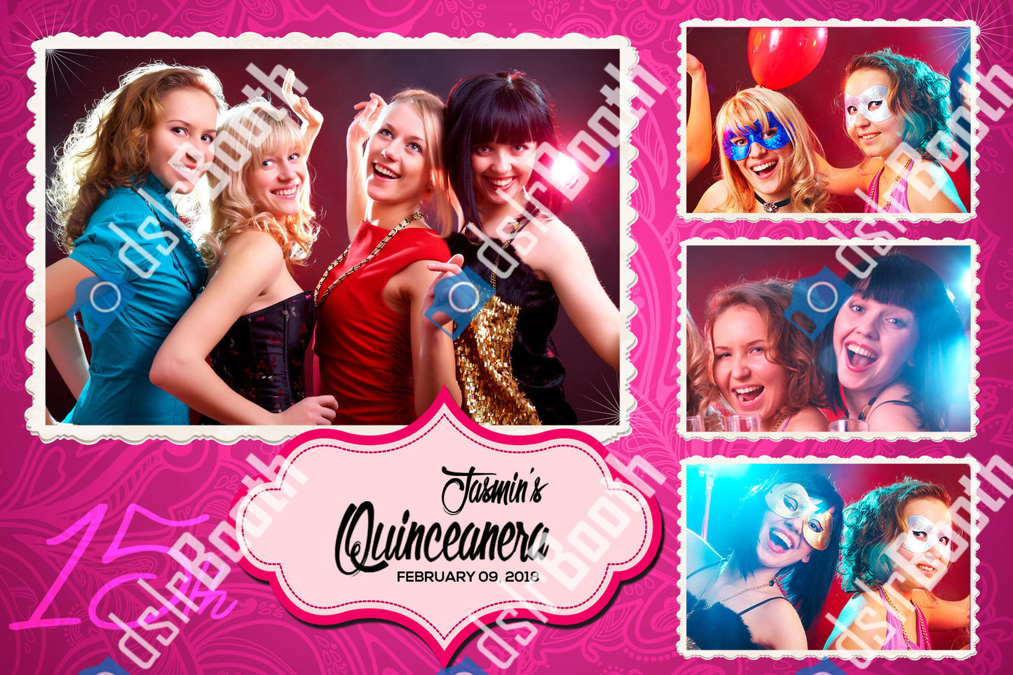 Quinceanera Pink 1 Large 3 Small Poses Horizontal