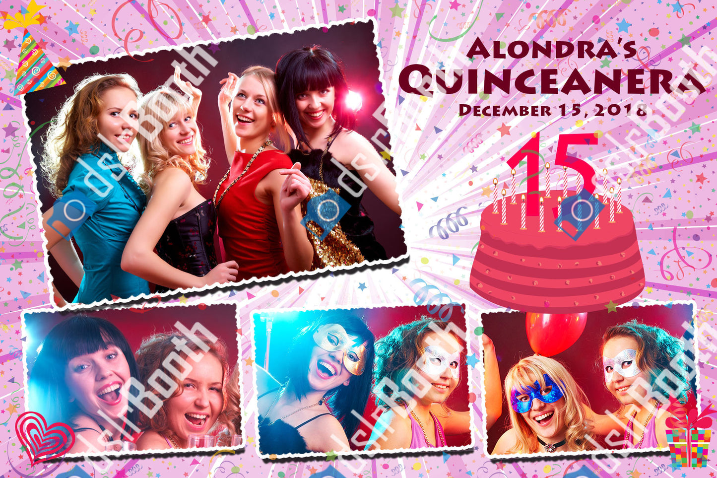 Quinceanera Birthday Cake 1 large 3 Small Poses Horizontal