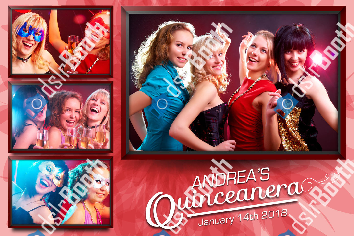 Quinceanera Red Coral Four Poses Horizontal