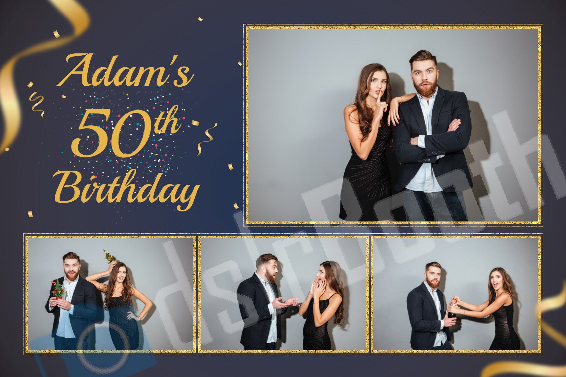 50th Blue and Gold Birthday Template Horizontal