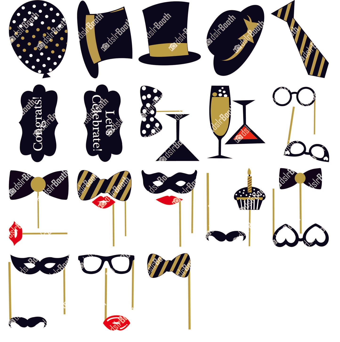 Black and Gold Photobooth Props for Download