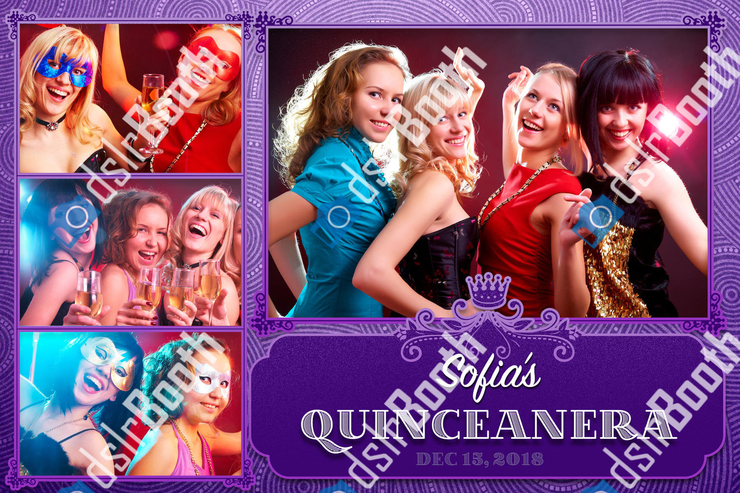 Quinceanera Purple 1 Large 3 Small Poses Horizontal