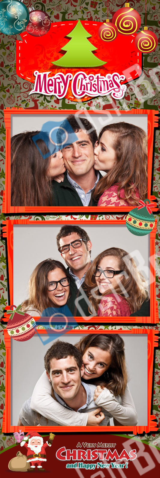 Christmas 3 Poses Red Frames Vertical Strip